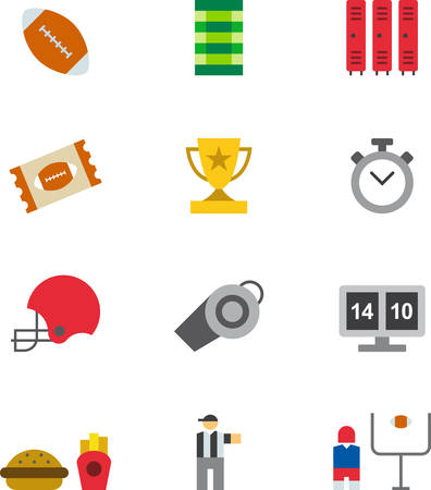 AMERICAN FOOTBALL flat colored iconsのイラスト素材