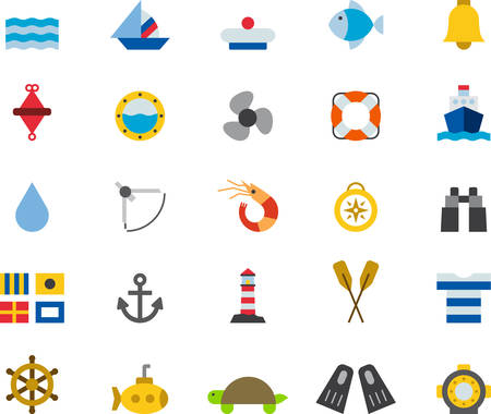 NAUTICAL MARINE & colored flat iconsのイラスト素材