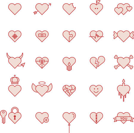 Conceptual Red Hearts - Filled Line Icons.のイラスト素材