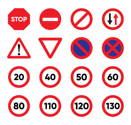 Traffic Signs & Lights flat iconsのイラスト素材