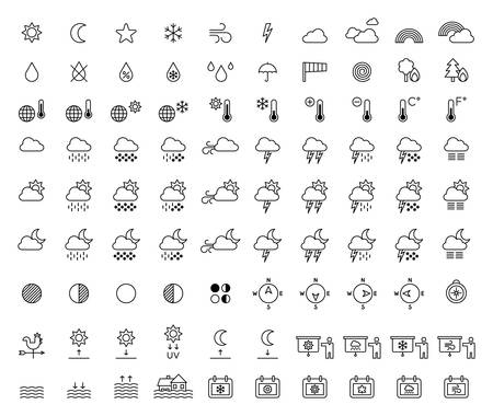 Weather Forecast & Meterology outline iconsのイラスト素材