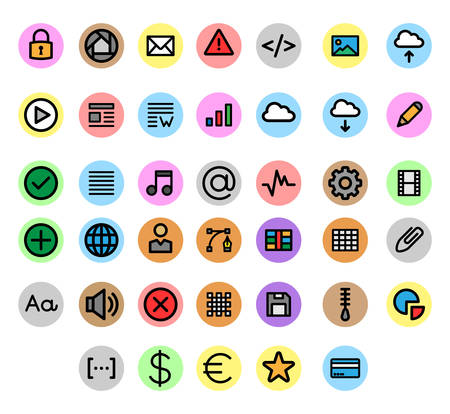 Miscellaneous UI & Web filled line icons inside a circleのイラスト素材