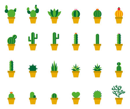 Cactus Colored Flat Iconsのイラスト素材