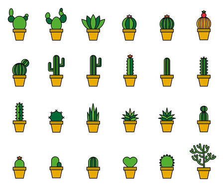 Cactus Filled Line Icons. Vector illustration.のイラスト素材