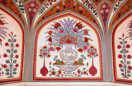 Details of the paintings from a palace in Indiaの写真素材