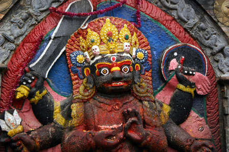 Sculpture in a Buddhist temple of Nepalの写真素材