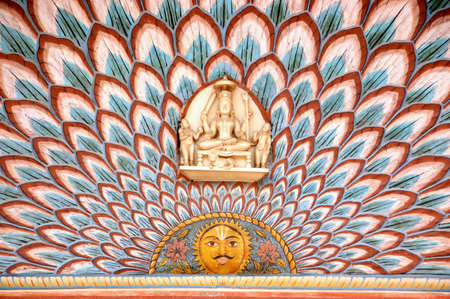 Paintings on a door in a palace in Indiaの写真素材