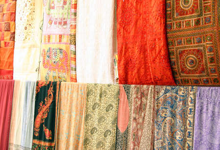 Silk and fabrics in a store indiaの写真素材