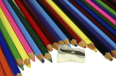 colored pencils, paint and drawing material from school