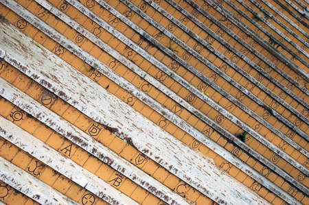 Details of the steps of the Plaza de Toros de Algeciras, Cádiz, Spainの写真素材