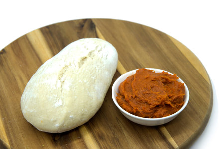 Sobrasada sandwiches, raw sausage made with pork, seasoned with salt, paprika and black pepperの写真素材