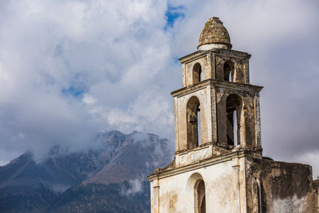 Ex Hacienda Sandoval, in Atzinzintla, Puebla, is an old agricultural estate surrounded by fields and rural tranquility. Its weathered structures reflect the hacienda's former life.の写真素材