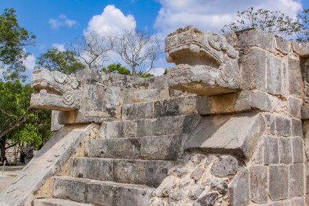 Feathered Serpent on the Platform of the Eagles and Jaguars at the ChichÃ©n ItzÃ¡ Archaeological...