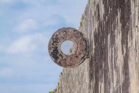 The Stone Hoop from the Great Ball Court at the ChichÃ©n ItzÃ¡ Archaeological Zone in...