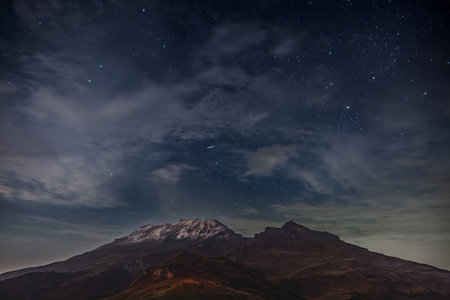 Iztaccihuatl Volcano (Sleeping Woman). is an inactive volcano located on the border between the State of Mexico and Puebla, within the IztaccÃ­huatlâPopocatÃ©petl National Park.の写真素材