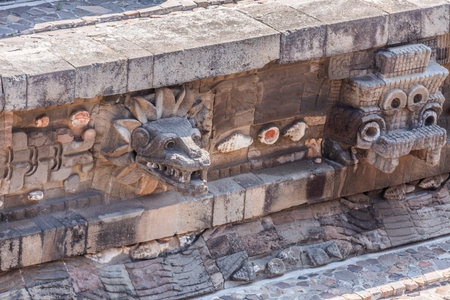 Temple of Quetzalcoatl, TeotihuacÃ¡n Archaeological Zone, State of Mexico.の写真素材