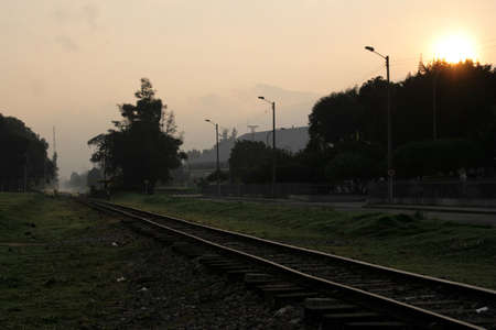 Early morning close to a railroadの写真素材