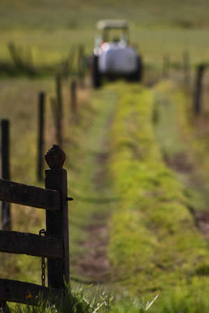 Tractor entering farmの写真素材