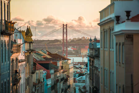 Amazing sunset in Lisbon with the bridgeのeditorial素材
