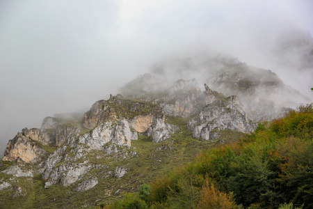 Mountain summit surround by fogの写真素材