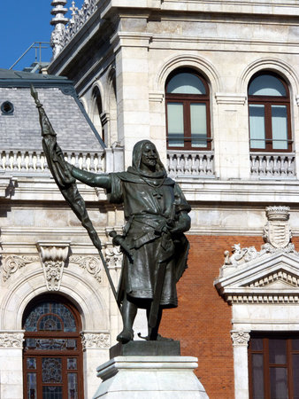 statue and city hall the valladolid in spainの写真素材