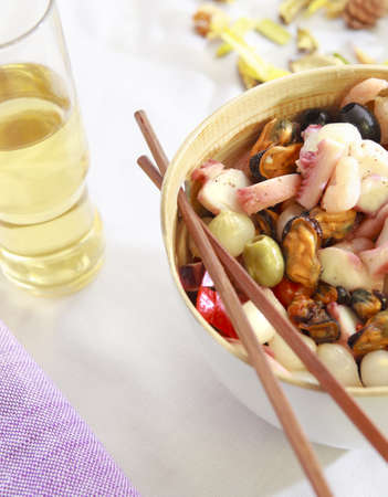 Fresh salad delicious seafood in a modern cupの写真素材