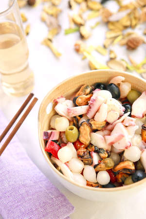 Fresh salad delicious seafood in a modern plateの写真素材