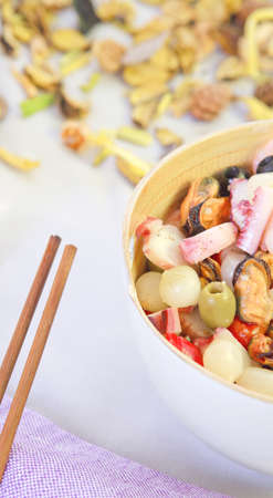 Fresh salad delicious seafood in a modern plateの写真素材