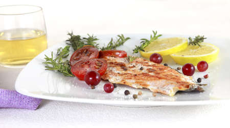 Grilled Salmon withe lemon and spicesの写真素材