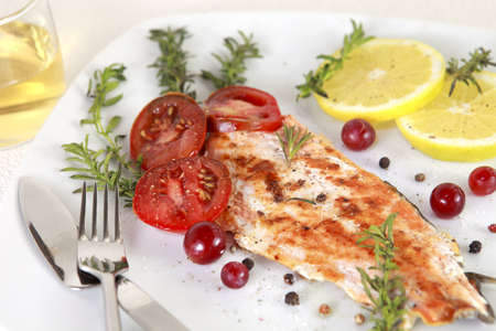 Grilled Salmon withe lemon and spicesの写真素材