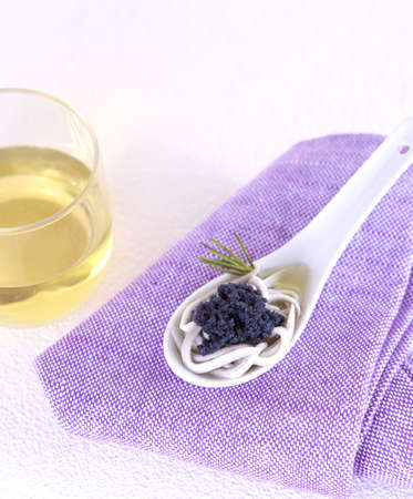 Eel and caviar with wineの写真素材