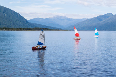 Lake Brunner sailing boatsのeditorial素材