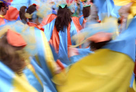 colors in motion during a party in the streetの写真素材