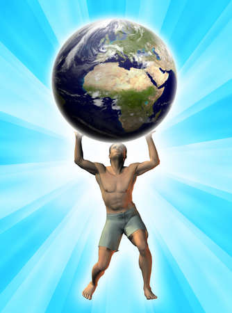 The man effort supporting the planet worldの写真素材