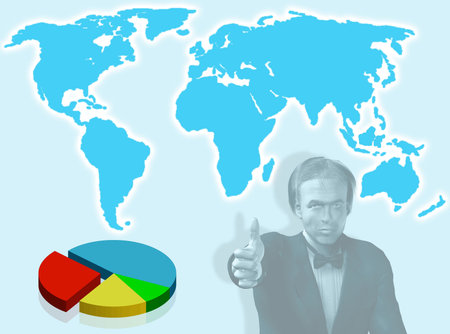 Businessman saying OK in front of the worldの写真素材