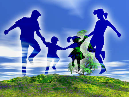 Illustration about happy family in the rural landscapeの写真素材