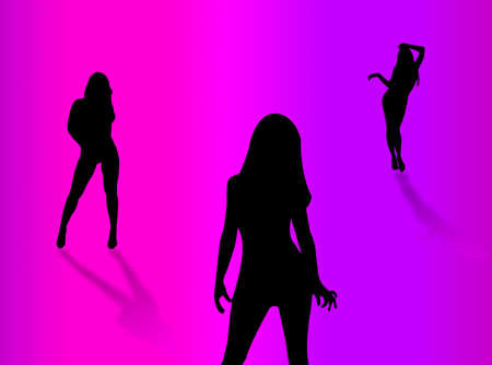 Women silhouette expressions on a rainbow bakcgroundの写真素材