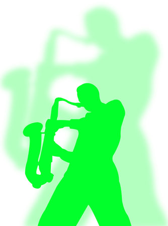 Saxophone player silhouette with a big shadow on the backgroundの写真素材