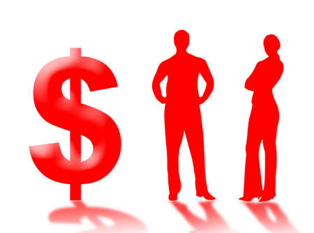 Businessman and businewoman with dollar as symbol of money and succesの写真素材