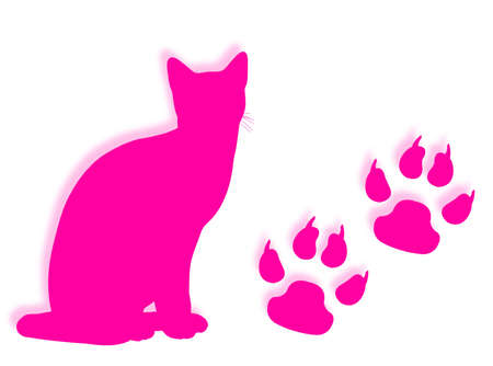 Cat silhouette with tracks silhouette on the backgroundの写真素材