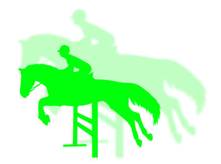 Horse jumping with shadow on the backgroundの写真素材