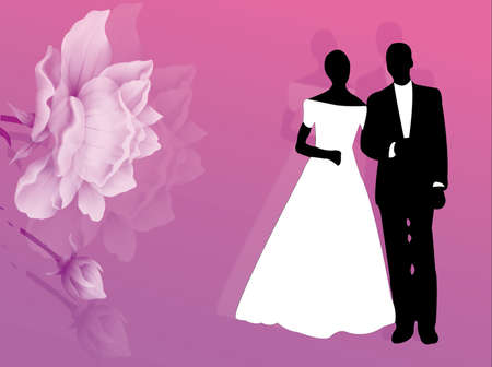 Wedding card with couple and flowers on the backgroundのイラスト素材