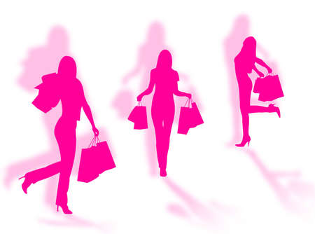 Shopping women silhouettes in different poses with shadowsの写真素材