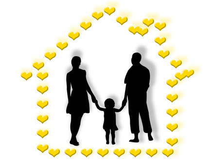 Family at home made of hearts and loveの写真素材