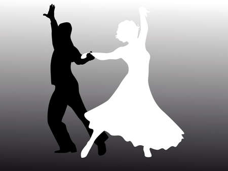 Man and woman dancing in black and whiteのイラスト素材