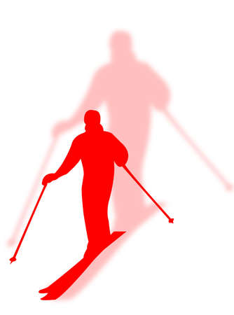 Skie silhouette isolated with shadow on the backgroundの写真素材