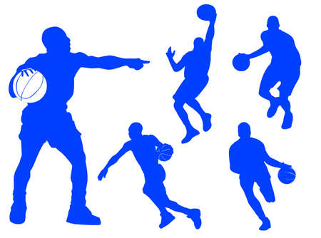 Basketball players silhouette in different poses and attitudesの写真素材