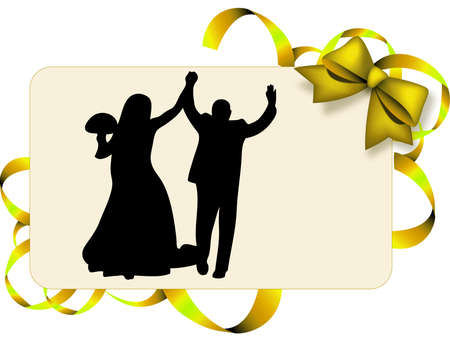 Man and woman marrying on a decoration cardの写真素材