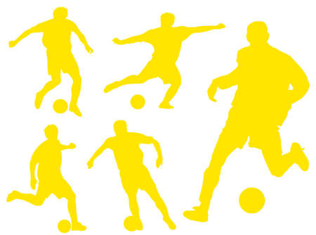 Football players silhouette in different poses and attitudesの写真素材