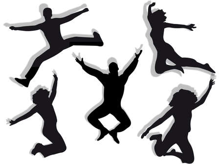Men and women jumping and dancing for happinessのイラスト素材